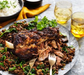 Korma Marinated Lamb Shoulder with Spinach Lentils